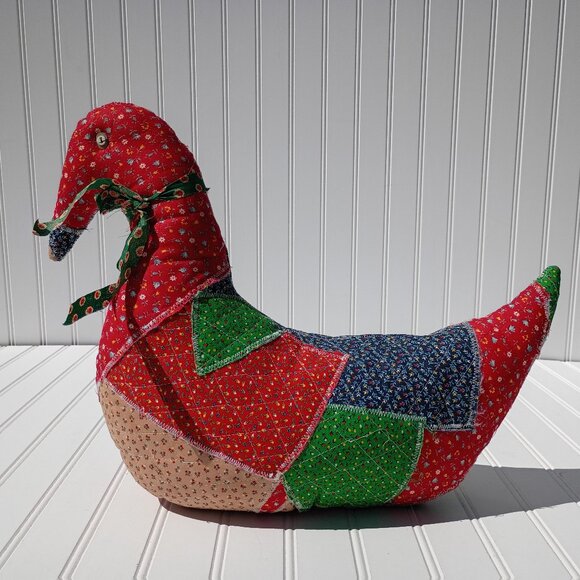 Homemade Patchwork Stuffed Goose Christmas Pillow Plush Duck MCM Calico Quilt - Picture 5 of 11